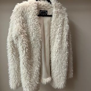 white faux fur jacket